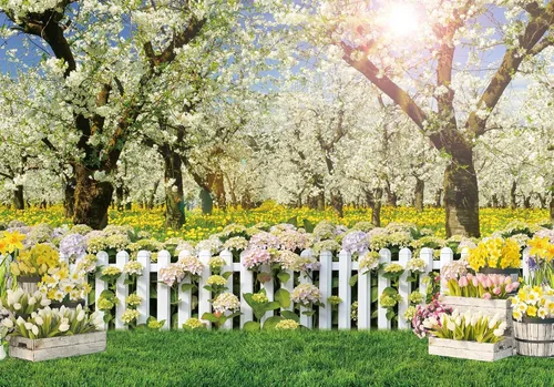 Miniatura 7 de Telón de fondo de primavera de poliéster de 7 x 5 pies, paisaje natural, árbol de bosque, fondo de fotografía para niños, cumpleaños, boda, baby