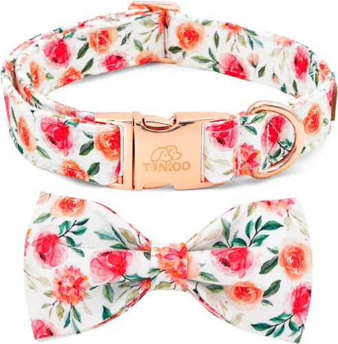 Miniatura 9 de Tunkoo Pink Daisy - Collar para perro con corbata de lazo de flores, collar ajustable de algodón de alta calidad, hebilla de metal duradera