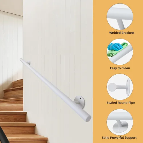 Miniatura 3 de Barandilla de escalera blanca de 4 pies para interiores, barandillas de escalera de tubería de 48 pulgadas para montar en la pared, barandillas
