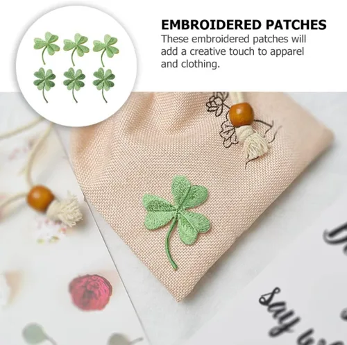 Miniatura 5 de EXCEART Tréboles bordados de cuatro hojas, parches para planchar, tréboles verdes, apliques de tréboles irlandeses para bricolaje, mochilas, jeans