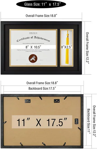 Miniatura 6 de Golden State Art, Marco de diploma negro de 11 x 17.5 pulgadas con soporte de borla para diploma de 8.5 x 11 pulgadas y marco de borlas, caja