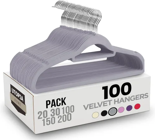 Miniatura 18 de Utopia Home Perchas de terciopelo de alta calidad, paquete de 20 – Percha antideslizante con barra de amarre – Perchas negras con gancho giratorio
