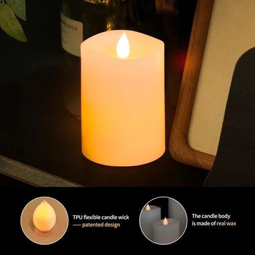 Miniatura 2 de Juego de 1 velas sin llama de 3 x 4, batería de 2 AA, 600 horas, velas parpadeantes con temporizador, velas sin llama de 4 pulgadas con control