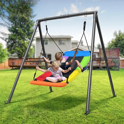 Miniatura 5 de Trekassy Juegos de columpios para patio trasero, soporte de metal resistente con marco en A de 440 libras con plataforma grande de 60 pulgadas
