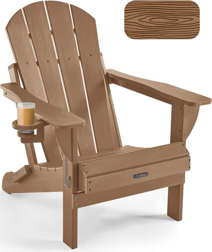 Miniatura 41 de Ciokea Silla Adirondack plegable con textura de madera, silla Adirondack para patio, resistente a la intemperie, silla de plástico para hoguera