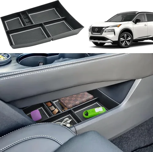Miniatura 8 de Organizador de reposabrazos 2021-2024 2025 para Nissan Rogue (S/SV/SL/Platinum/Rock Creek), organizador de consola central de plástico ABS y goma