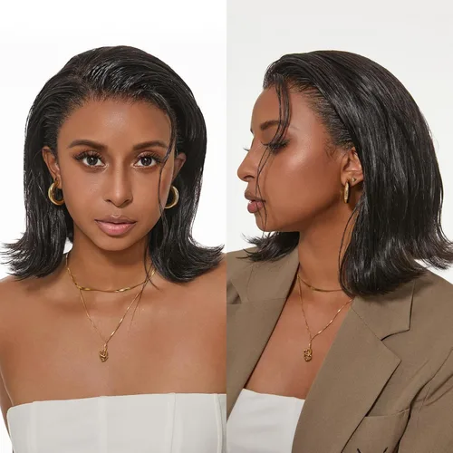 Miniatura 27 de Luvme Hair - Peluca Bob de encaje frontal con bordes rizados 4C, 10 pulgadas, cabello humano lacio tipo afro, sin pegamento, con separación profunda