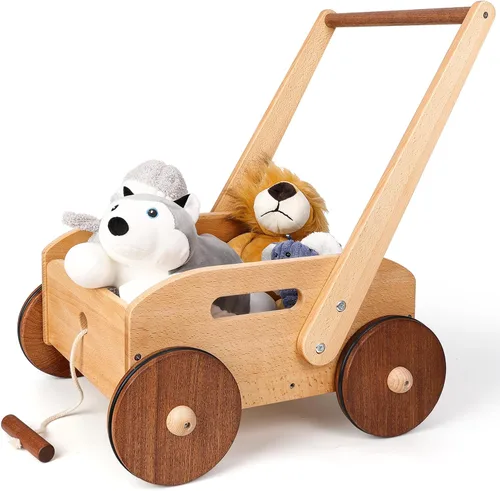 Woodtoe Andador de madera para bebés, caminante de empuje para bebés de velocidad ajustable, juguetes Montessori para bebés que aprenden a caminar,