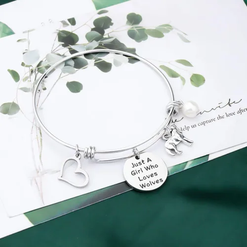 Miniatura 2 de FAADBUK Pulsera divertida de lobo para amantes de los animales, regalo de Just A Girl Who Loves Wolves Jewelry Bracelet Wolf Lover Gift Wolf