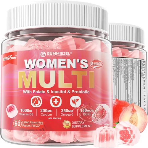 Gomitas multivitamínicas para mujer, multivitamínico metilado para mujeres con omega-3, magnesio, enzimas, mezcla de probióticos y antioxidantes