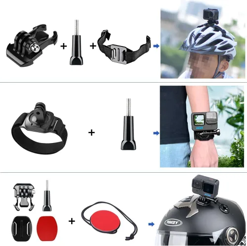 Miniatura 5 de Kit de accesorios para GoPro Hero 13 12 11 10 9 8 Max 7 6 5 4 Negro GoPro 2018 Sesión Fusion Plata Blanco Insta360 DJI SJCAM APEMAN AKASO y otras