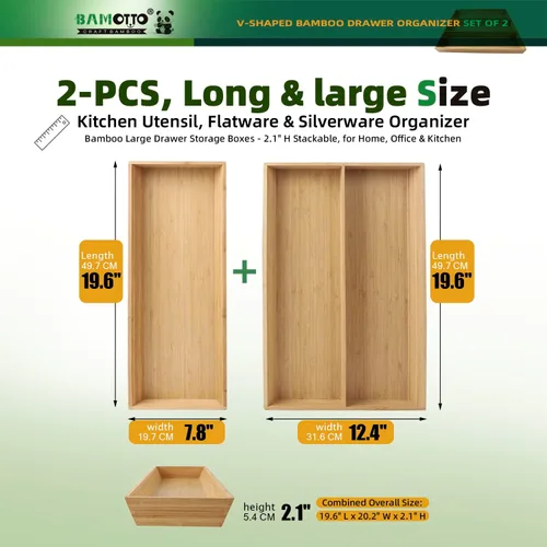 Miniatura 2 de Organizador de Cajones de Bambú en Forma de V de 2 Piezas - Ideal para Vajilla Grande y Larga de Cocina, Utensilios de Cocina, Cubiertos, Vajilla