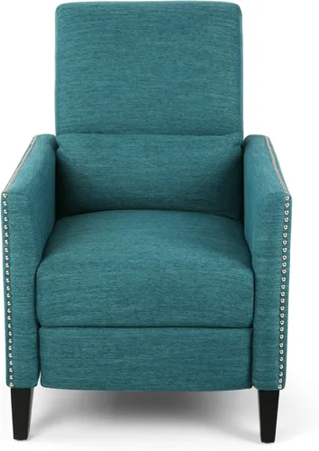 Christopher Knight Home Alexis - Silla reclinable de tela contemporánea, color verde azulado, marrón oscuro