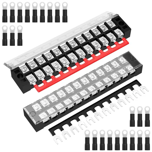 Miniatura 7 de Joinfworld Bloque de terminales 25A 600V Tira de terminales de tornillo de doble fila con tapa, bloque de terminales de cable preaislado de 8
