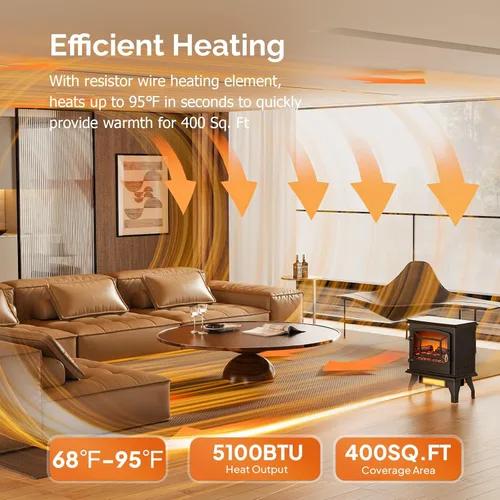 Miniatura 3 de Bonnlo Estufa eléctrica de chimenea de 20 pulgadas de alto, calentador de chimenea independiente portátil de 1500 W para uso en interiores, troncos