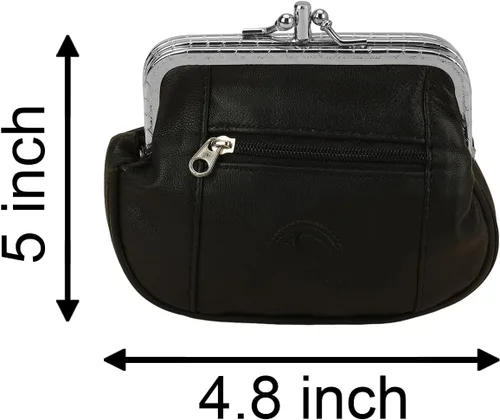 Miniatura 6 de Leatherboss - Cartera de piel auténtica con doble marco y bolsillo con cremallera