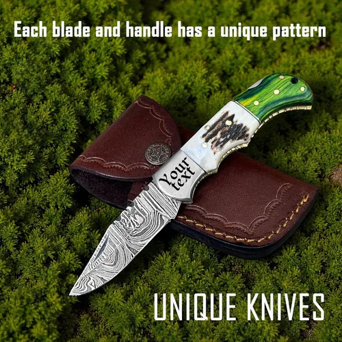 Miniatura 3 de Navaja de bolsillo plegable personalizada con grabado en acero damasquino WINTERFELL, regalo personalizado para marido, papá, novio, regalos