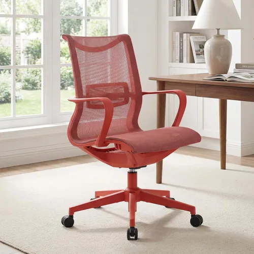 Miniatura 10 de LuxErgo Silla de oficina ergonómica de malla, silla de escritorio con respaldo medio con soporte lumbar y reposabrazos, altura ajustable, reclinable