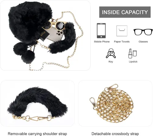 Miniatura 3 de SUKUTU Faux Fur Purse Women's Heart Shaped Evening Handbags Small Cute Phone Crossbody Bag Clutches for Girls