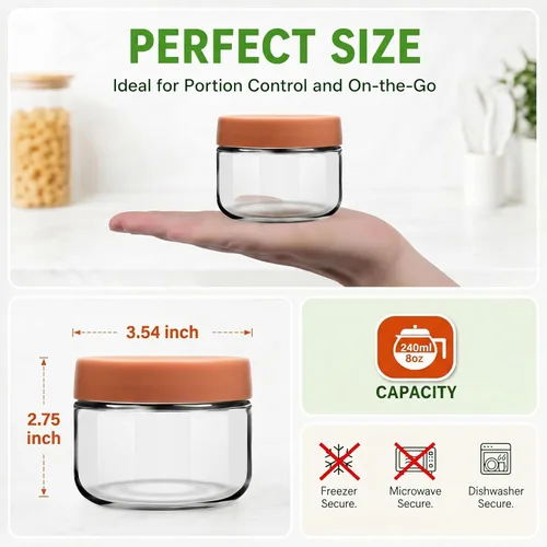 Miniatura 2 de EONJOE Frascos de vidrio de 8 oz con tapas 1 taza Recipientes pequeños de alimentos para pudín de chía, mermelada, bocadillos, yogur, avena durante