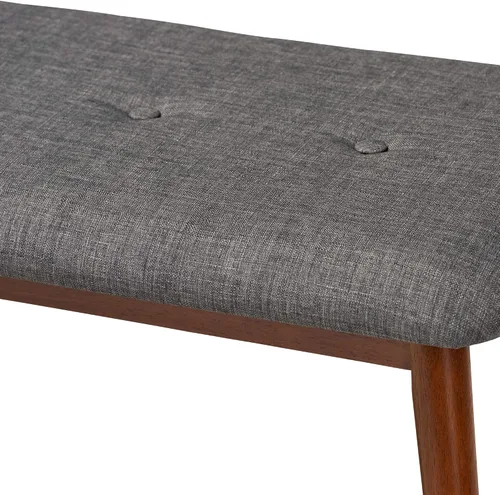 Miniatura 5 de Baxton Studio Flora II Mid-Century - Banco de comedor de madera con acabado de roble medio, tapizado de tela gris oscuro