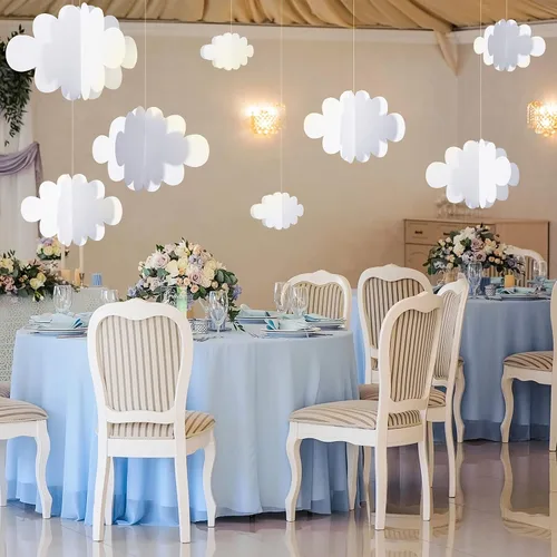 Miniatura 6 de 8 piezas de decoración de nube 3D para colgar en el techo, juego de decoración de fiesta temática, adorno de nube artificial colgante de pared