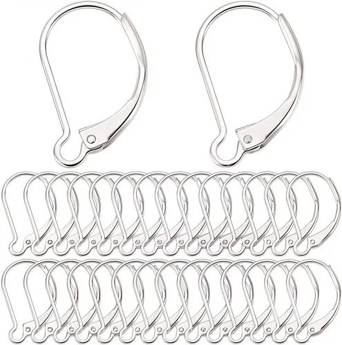 Miniatura 27 de SUNNYCLUE 1 caja de 80 piezas de hallazgos de aretes con cierre de palanca, hallazgos de aretes de aro Huggie, ganchos de oreja con cierre de 1 caja