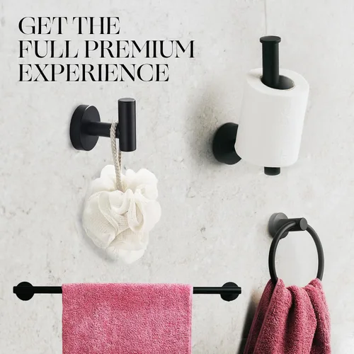 Miniatura 3 de Marmolux Acc - Juego de 4 piezas de accesorios de baño negro mate - Juego de toalleros, toallero y accesorios montados en la pared - Accesorios