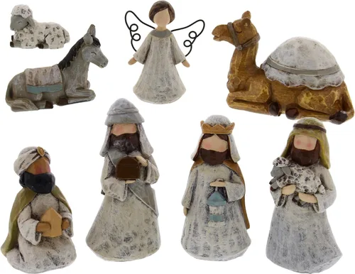 Miniatura 7 de Burton and Burton - Juego de 12 piezas de Belén de alta calidad, incluye 11 figuras de resina, escena de un rey nace que incluye al bebé Jesús