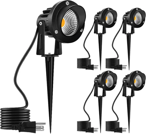 Miniatura 14 de Romwish Foco LED de paisaje de 5 W, iluminación de paisaje al aire libre de 120 V, enchufe de 550 lúmenes, luces LED impermeables para paisaje