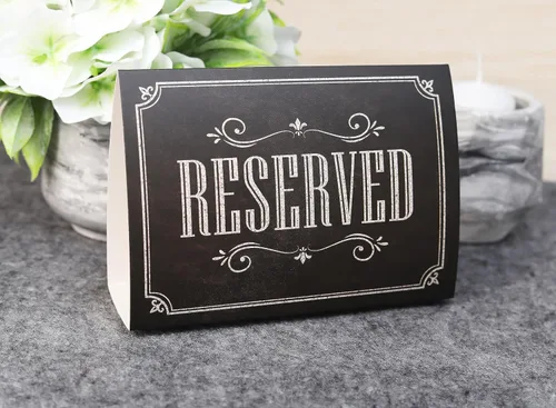 Miniatura 6 de Paquete de 20 letreros de mesa rústicos reservados – Señales reservadas para boda – Carteles de pizarra negra reservados – Accesorios de boda