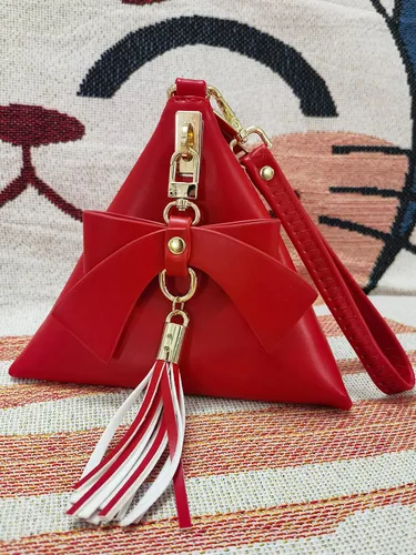 Miniatura 5 de INAWOW Bolso de mano de noche con lazo de cuero triangular para mujer