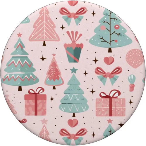 Miniatura 3 de PopSockets estándar con diseño de árbol de Navidad rosa pastel y verde salvia