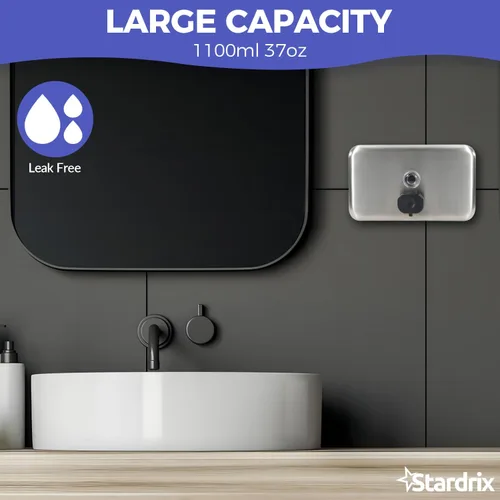 Miniatura 2 de Stardrix Dispensador de Jabón de Acero Inoxidable Resistente para Pared, 1100ml/37oz, con Forro a Prueba de Corrosión y Bomba Anti-Fugas para Baño