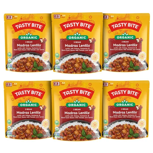 Tasty Bite - Lentejas Madras de 3 frijoles, orgánico, 10 onzas, 6 unidades (paquete de 6)