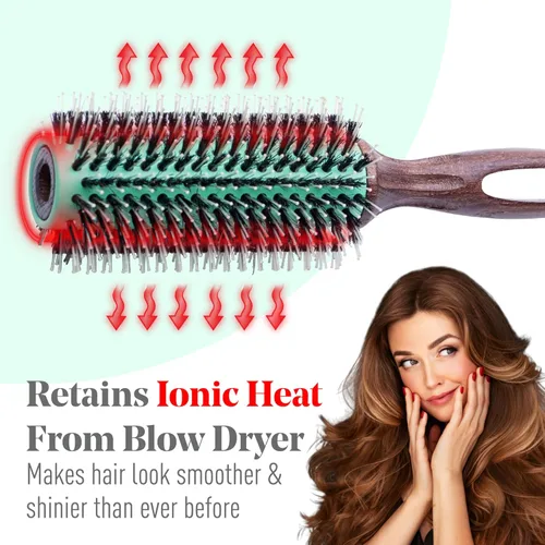 Miniatura 5 de MINT Cepillo redondo ecológico de cerdas de jabalí para secado con soplado Estilo duradero para todo tipo de cabello Cepillo redondo de cerámica