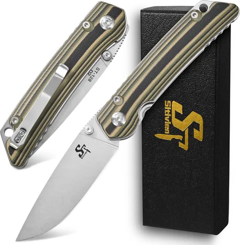 Miniatura 10 de Sitivien ST128 - Cuchillo plegable, hoja D2 G10, mango de seguridad, trazador de líneas de seguridad, cuchillo de herramienta EDC para senderismo al