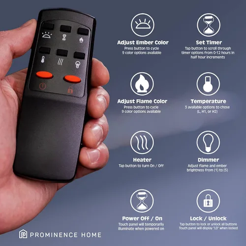 Miniatura 3 de Prominence Home Chimenea eléctrica de diseño delgado LED y chimenea montada en la pared con calentador de 1500 W, opciones de troncos y brasas