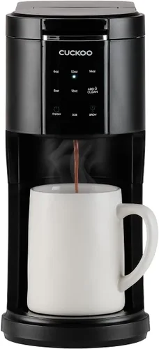 Miniatura 8 de CUCKOO Cafetera de una sola porción para granos molidos K-Cup y té de hojas sueltas, versátil cafetera de cápsulas 3 en 1, pequeña máquina de taza