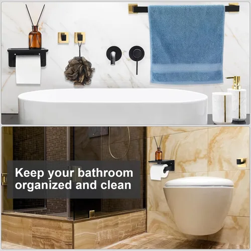 Miniatura 6 de Blulu Juego de accesorios de baño de 23.6 pulgadas, soporte para papel higiénico con estante para teléfono, juego de accesorios de baño, gancho