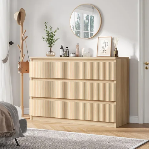 Miniatura 5 de Jocoevol Cómoda de Roble de 6 Cajones para Dormitorio, Cómoda Acanalada Moderna, Cómodas de Dormitorio con Cajones, Cofre Grande de Cajones