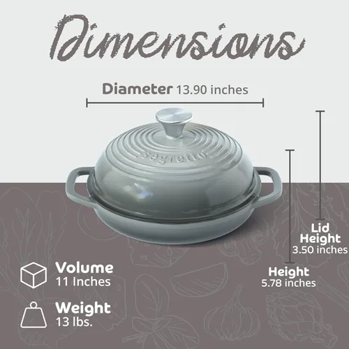 Miniatura 2 de Pan de hierro fundido esmaltado con tapa, horno de pan Grigio Scuro de 11 pulgadas (gris) Horno de pan de hierro fundido para hornear masa madre