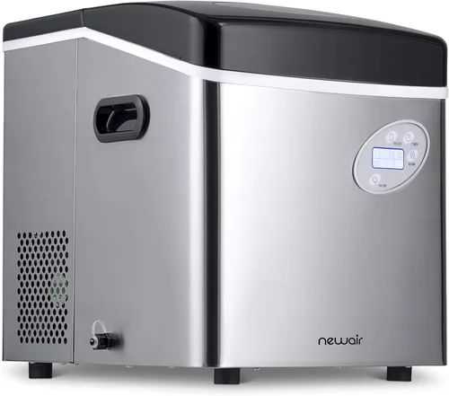 NewAir Máquina de hielo de encimera de 50 lb. | Máquina de hielo portátil tipo bala | 12 cubos en 7 minutos, 3 tamaños de hielo | Acero inoxidable,