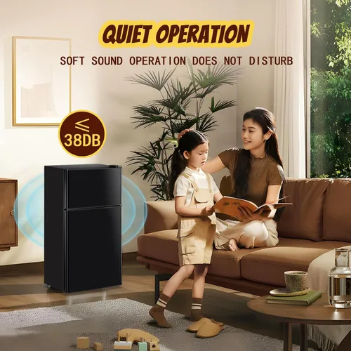 Miniatura 7 de Mini refrigerador con congelador, refrigerador pequeño de doble puerta, refrigerador de dormitorio para soltero, con estantes extraíbles para Negro