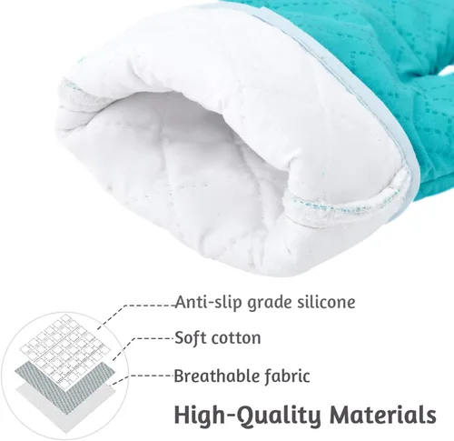 Miniatura 2 de Juego de 4 guantes de horno y soportes para ollas, resistentes al calor 572F, forro de algodón suave con superficie antideslizante para cocina