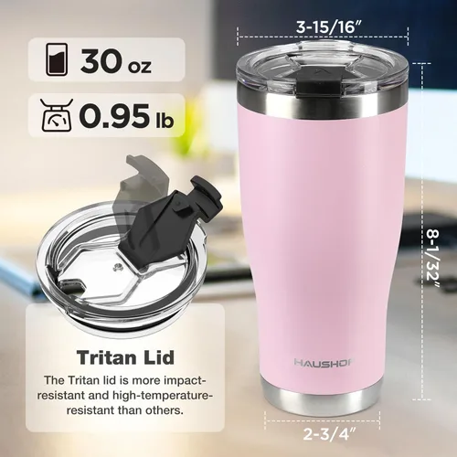 Miniatura 3 de HAUSHOF - Vaso de 30 onzas de acero inoxidable con aislamiento al vacío, taza de café, vaso de viaje de doble pared con tapa, perfecto para bebidas