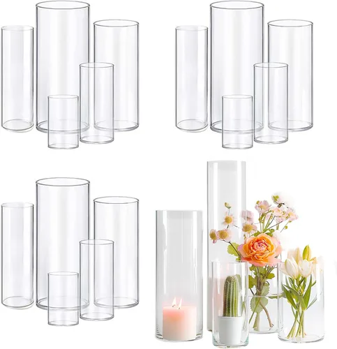 Miniatura 7 de 5 piezas de jarrones de vidrio Cilindro Jarrones para centros de mesa Pequeños jarrones de flores de vidrio transparentes Jarrones para decoración
