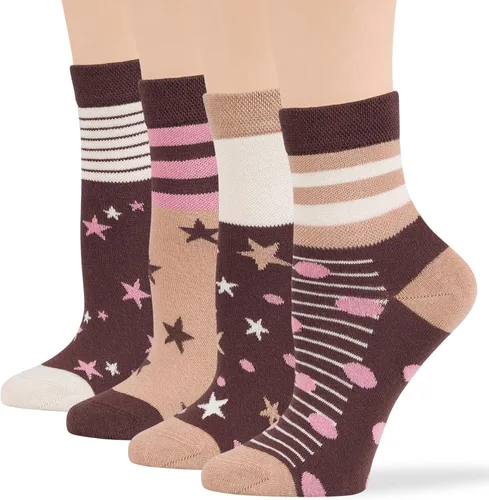 Miniatura 9 de 7BIGSTARS KINGDOM Women's Cotton Quarter Non-Binding Diabetic Fashion Socks-L-M-4 Pack-Multicolor