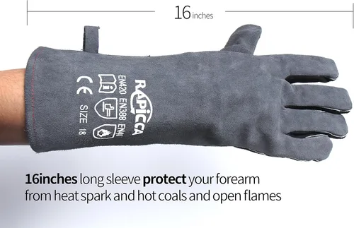 Miniatura 5 de RAPICCA Guantes de soldadura de 16 pulgadas, 662 ℉, forja/Mig/Stick de cuero extremadamente resistente al calor con costuras de Kevlar, perfectos