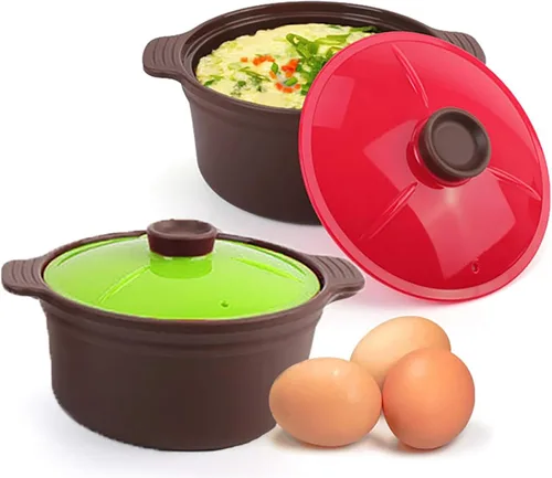 Juego de 2 vaporizadores de silicona para microondas con asa y tapa, olla antiadherente para cocina, lavavajillas y horno hasta 482 °F, fácil de